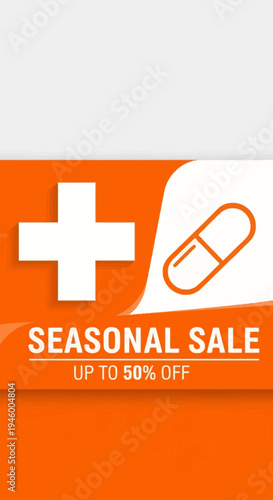 Medical Cross and Capsule Symbolize a Seasonal Promotion Offering Discounts on Health Products