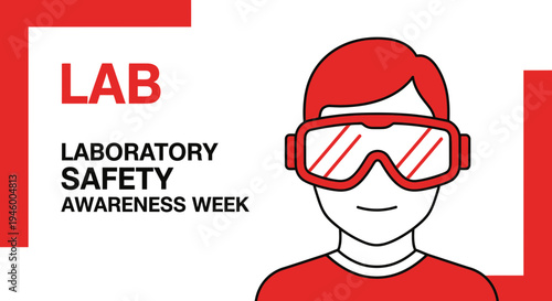 Laboratory Safety Awareness Week: Vector Illustration of Lab Worker with Protective Eyewear