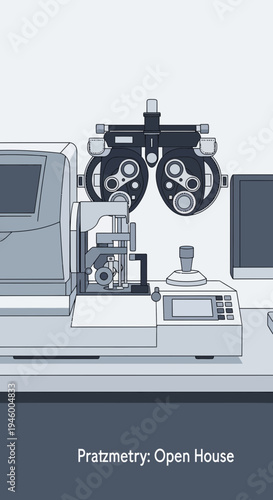 Medical Equipment Illustration: Advanced Ophthalmic Instruments in Modern Eye Clinic