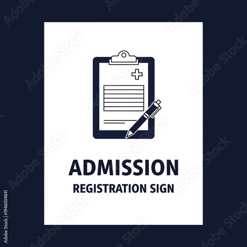 Medical Admission Clipboard Icon, Healthcare Enrollment, Hospital Patient Form Signage