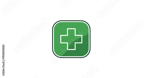 Medical Cross Symbol Inside a Green Square For Health, Emergency, and First Aid