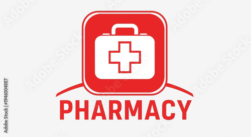 Medical Cross Symbol In A Red Square With The Word Pharmacy Below In Red Color