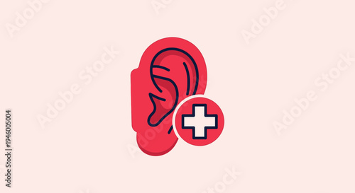 Medical Aid Symbol Depicting Ear Anatomy with Cross Symbol for Healthcare Solutions