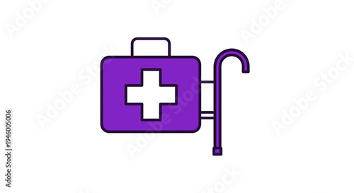 Medical Aid Kit And Walking Aid Illustrated On White Background Healthcare Concept