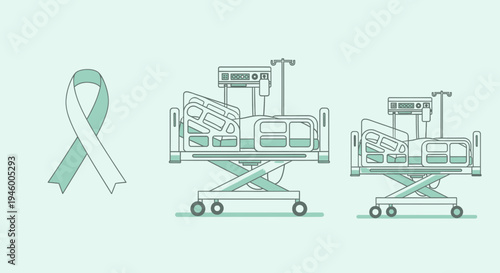 Medical Awareness Iconography Featuring Hospital Beds and Healthcare Symbolism