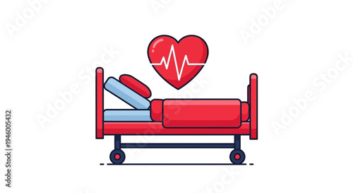 Medical Bed Depicting Vital Signs, Healthcare Icon, And Cardiovascular Health Concept