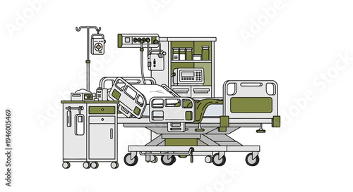 Medical Bed Depiction: An Illustration of Healthcare Technology and Hospital Equipment