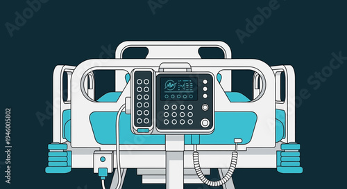 Medical Bed Illustration Featuring Monitoring Equipment For Patient Health Analysis