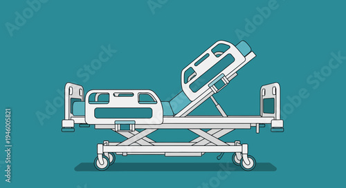 Medical Bed Illustration On Teal Background Representing Health and Care Visualization