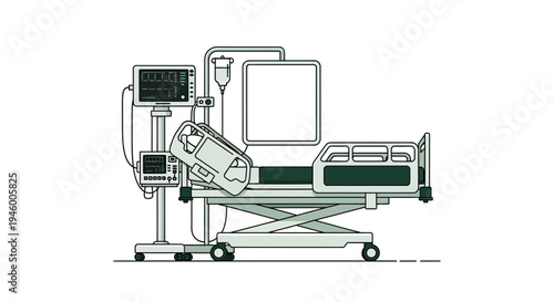 Medical Bed Illustration With Monitoring Equipment Representing Modern Healthcare