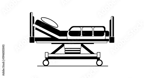 Medical Bed Silhouette Depiction: A Hospital Stretcher Isolated On White Background