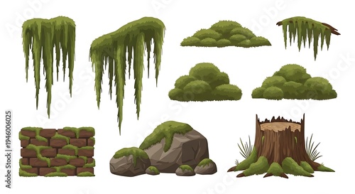 Moss Covered Rocks Trees And Forest Elements Game Assets