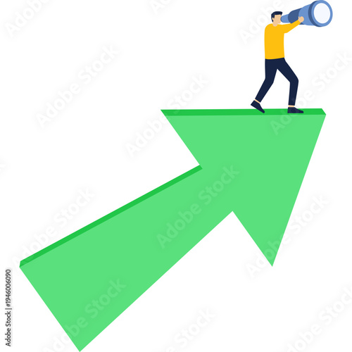 Businessman stands on arrow with telescope to see distance

Businessman stands on arrow with telescope to see distance

