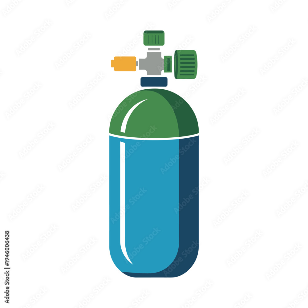 Fototapeta premium A green and blue oxygen tank with a valve on top for medical use