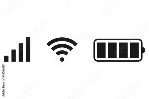 Tableau sur toile Mobile status bar icons set with signal wifi and battery indicators, smartphone