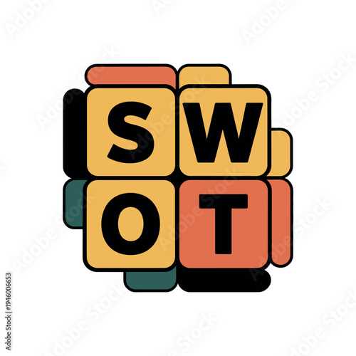 A colorful SWOT analysis logo with blocks on a white background for business strategy