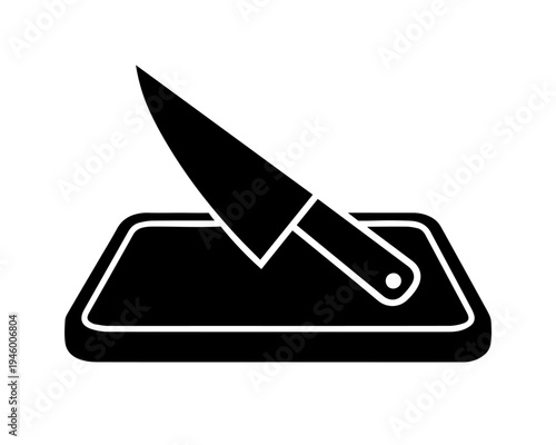 Kitchen Knife on Chopping Board Silhouette – Cooking Preparation Icon.