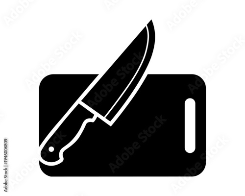 Chef Knife and Chopping Board Icon – Cooking Tool Vector Illustration.