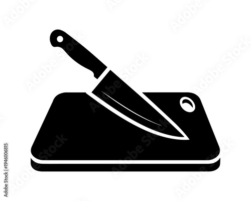 Chef Knife on Cutting Board Silhouette – Kitchen Cooking Vector Icon.