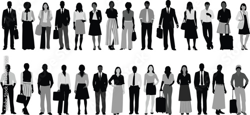 Business people silhouettes collection, professional men women standing characters, corporate employees group, office workers set, business team illustration