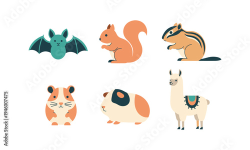 Colorful illustrations of five unique and charming animals