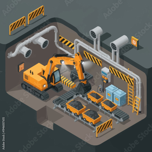 Industrial Mining Excavator and Conveyor System.