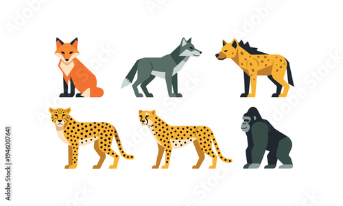 Five distinct animals from various habitats and species