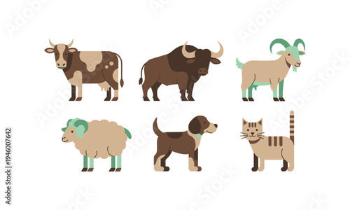 Whimsical pixelated farm and wild animals in a stylized illustration