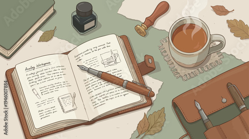 Top Down Analog Journaling Workspace Vector