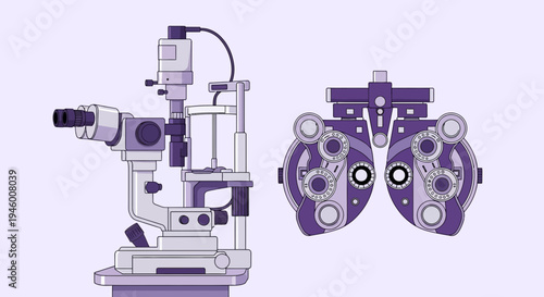 Medical Equipment Illustration Showcasing Tools For Eye Examination and Vision Testing