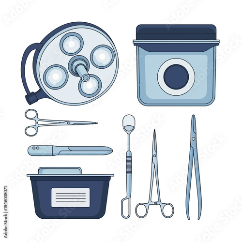 Medical Equipment Illustration: Surgical Tools and Instruments for Healthcare Procedures