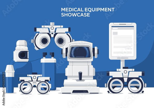 Medical Equipment Showcase Demonstrating Diagnostic Tools For Eye Examination and Healthcare Vision