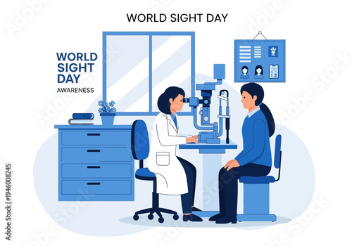 Medical Examination Illustration Featuring Doctor and Patient on World Sight Day