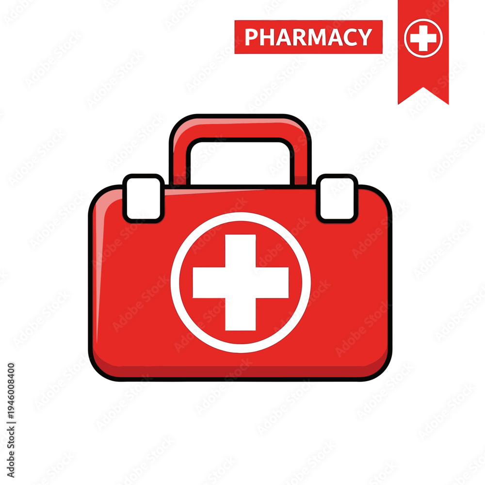 Obraz premium Medical First Aid Kit Emblem: A Vibrant Symbol of Healthcare and Emergency Assistance