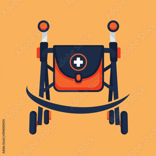 Medical First Aid Kit Integrated into a Mobility Walker, Orange and Blue Design