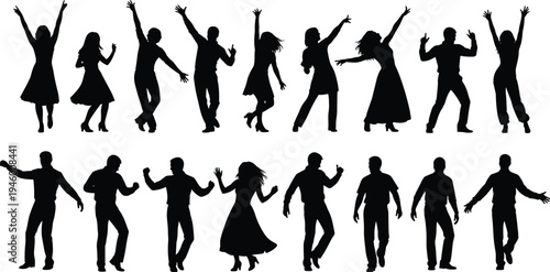 dancing people silhouettes, dance poses collection, men women dancing, party celebration movement, music rhythm lifestyle, energetic dancers isolated