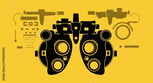 Medical Eye Examination Instrument Illustration On A Bright Yellow Background