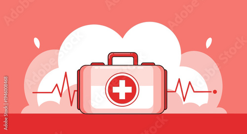 Medical First Aid Kit With A Heartbeat Representing Health and Emergency Care