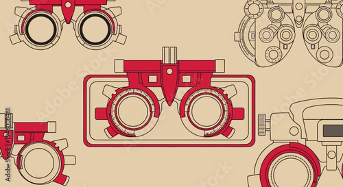 Medical Eye Examination Instruments Illustration, Ideal for Optometry or Vision Care Promotion
