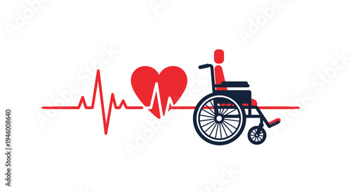 Medical Heartbeat Symbol With Wheelchair Depicting Healthcare and Well Being Concept