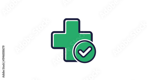 Medical Icon: Positive Health Symbol Showing Checkmark, Healthcare Approved Concept