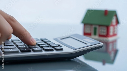 Real Estate Finance Illustration and Rant Calculation with Blurred Miniature House in Background