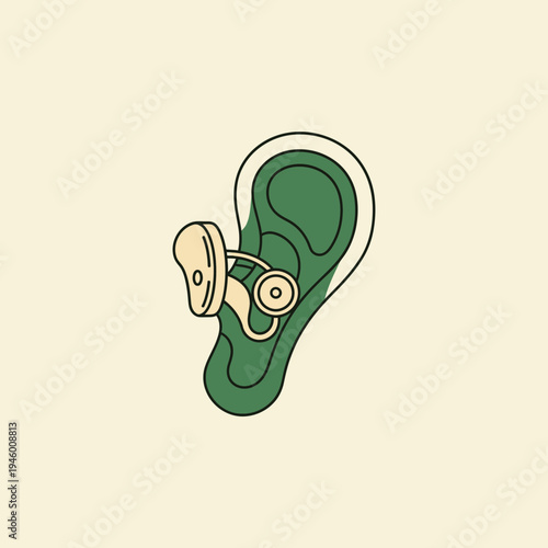 Medical Illustration: Artistic Depiction of an Ear with Hearing Aid in Minimalist Design