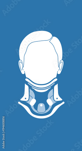 Medical Illustration Depicting Cervical Collar Support with Anatomical Accuracy on a Blue Backdrop
