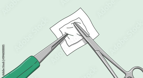 Medical Illustration Featuring Surgical Instruments and Absorbent Pad Preparation