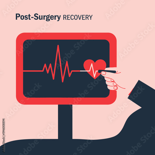 Medical Illustration Depicting Post-Surgery Recovery and Cardiac Monitoring with Graphic Details