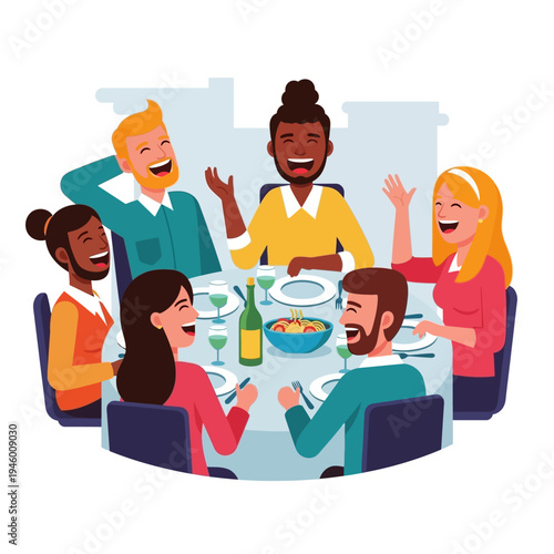 Diverse Group Sharing Meal Together.