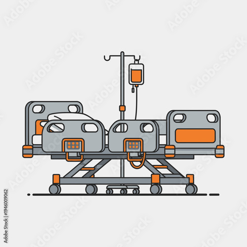 Medical Illustration Featuring A Patient Bed And Infusion System For Healthcare Purposes