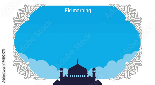 Eid morning mosque illustration.