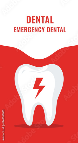 Medical Illustration Featuring A Tooth With A Lightning Bolt, Emergency Dental Care Concept